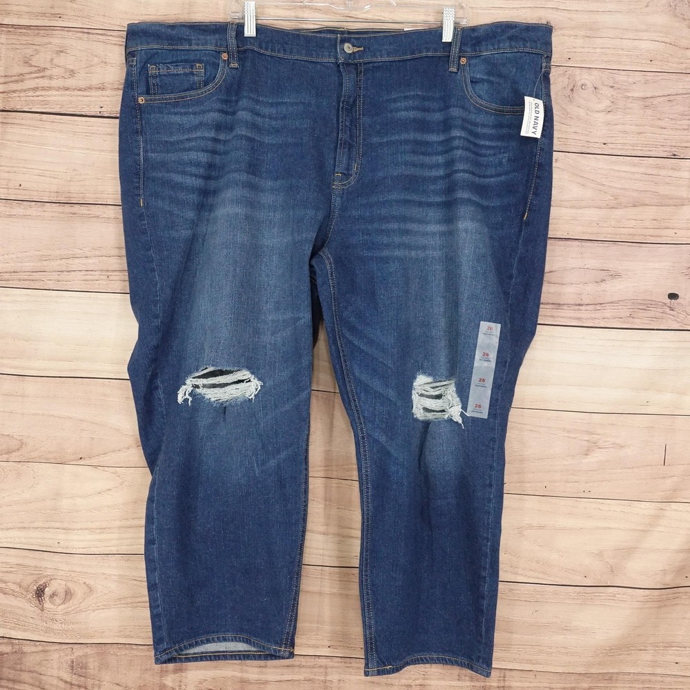 New! Old Navy Boyfriend Jeans Womens 26 Blue Wash Stretch Distressed 50x25 Denim